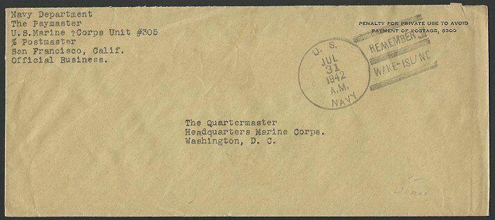 AMERICAN SAMOA 1942 cover US NAVY / REMEMBER WAKE ISLAND duplex............12432