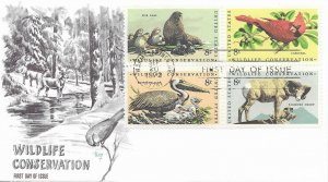 1972 FDC, #1464, 8c Wildlife Conservation, Marg, block of 4