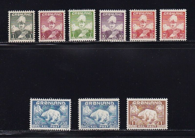 Greenland Scott #'s 1 - 9 Set VF OG never hinged scott cv $ 110 ! see pic !