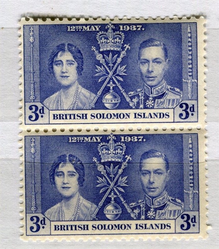 SOLOMON ISLANDS; 1937 early GVI Coronation issue fine Mint hinged 3d. Pair