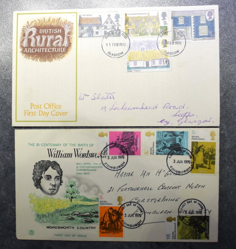 GB Stamps FDC 1970 Dickens and Rural UK      ~~L@@K~~