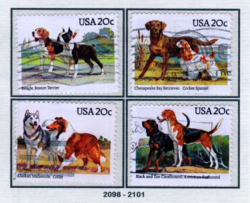 SC# 2098-2101 - (20c) - Dogs, set of 4 Used Singles