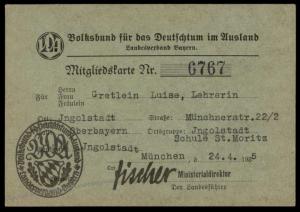 Germany 1935 VDA Membership Card With 2M Revenue Stamp 78713