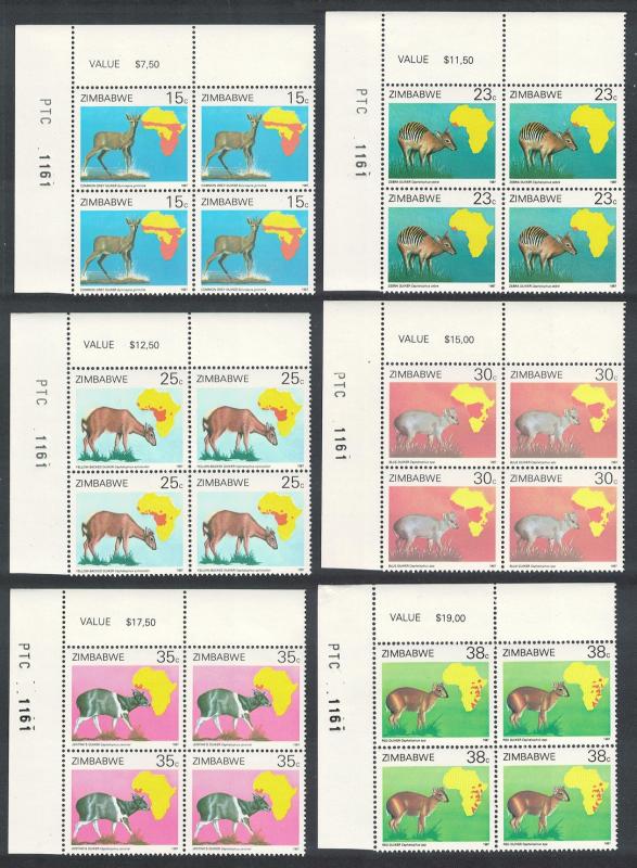 Zimbabwe Duikers Antelopes of Africa Survey 6v Top Left Corners of 4 Control