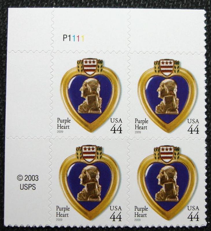 US #4390 MNH Plate Block of 4, Purple Heart SCV $3.60 