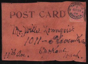 Canada-covers #11189 -  2c KEVII on leather postcard to USA - Toronto, Ont - Oct