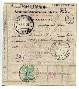 Tripolitania - Postage due Vaglia Cent. 40 isolated on money order bulletin