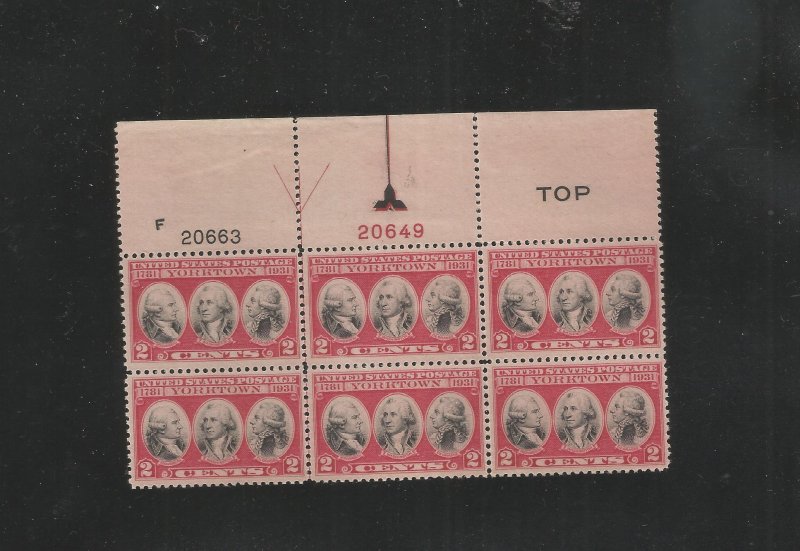 US SCOTT# 703, TOP ARROW PLATE BLOCK OF 6, MNH, OG