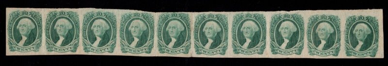 MOMEN: US STAMPS CSA #13 IMPERF STRIP OF 10 MINT OG H LOT #85535**