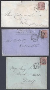 IRELAND UK 1880s THREE COVERS CASHEL LONDONDERRY & DUBLIN NEAT CANCELS ALI FRANK