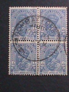 INDIA-1932 SC#137 90 YEARS OLD- KING GEORGE V USED BLOCK OF 4 VERY FINE