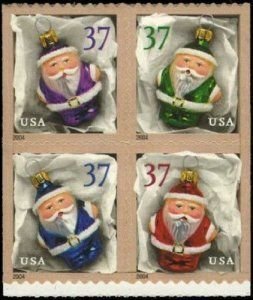 U.S.#3890a (3887-3890) Christmas '2004' 37c Mixed Booklet Block of ...