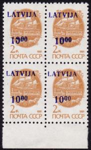 Latvia - 1992 - Scott #330 - MNH block of 4 - Surcharge