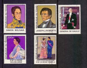 Chad 1977 cancelled Great personalities Bolivar Roberts de Gaulle  complete set