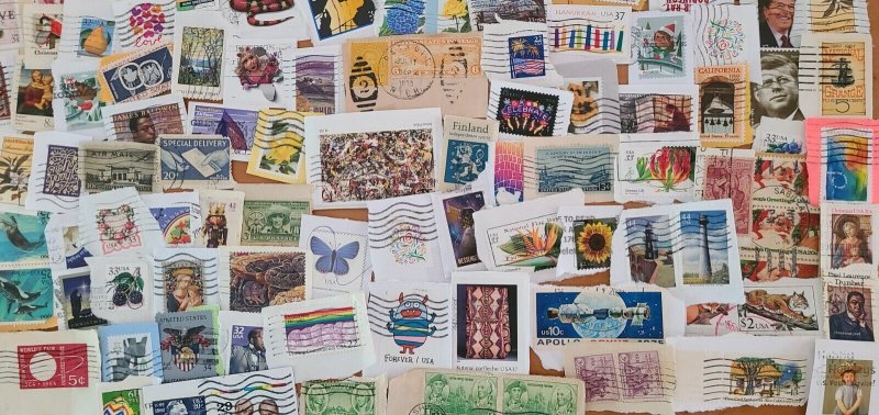 1 LB. Assorted Older to Forever Commemorative Stamps USED on Paper
