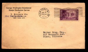 1934 George Wash. Bicentennial Stamp Dis. Commercial Cover - L5345
