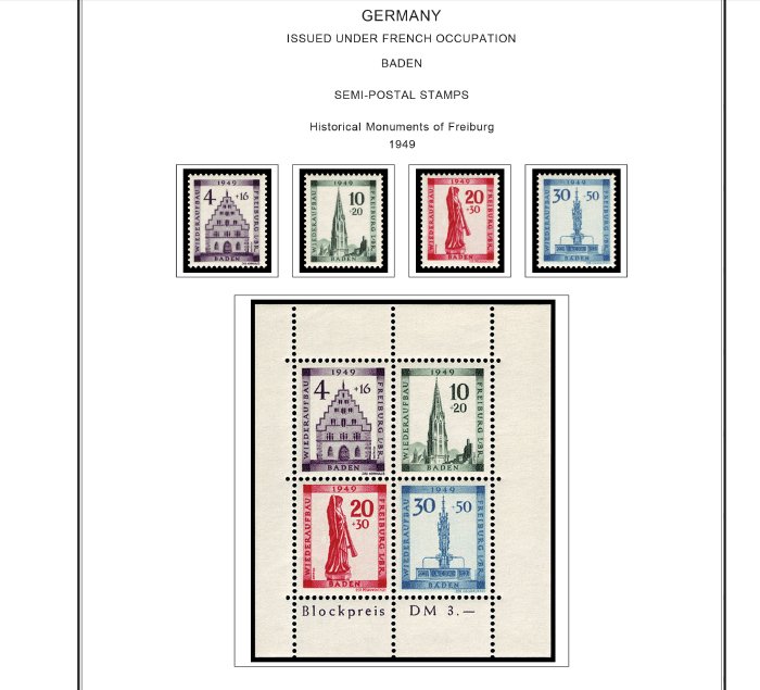 COLOR PRINTED OCCUPIED GERMANY 1945-1949 STAMP ALBUM PAGES (50 illustr. pages)