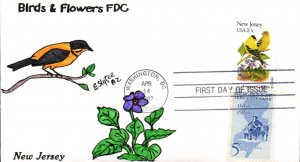 #1982 New Jersey Birds - Flowers Combo Slyter FDC