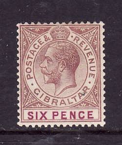 Gibraltar-Sc#82- id2-unused light hinge 6p dull vio & red vio KGV-1926-