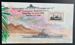 1998 Kings Bay GA USA Hand Painted Cover Spanish American War Centenary