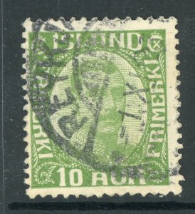 Iceland 1921 Christian X 10a Green Scott 116 VFU D225