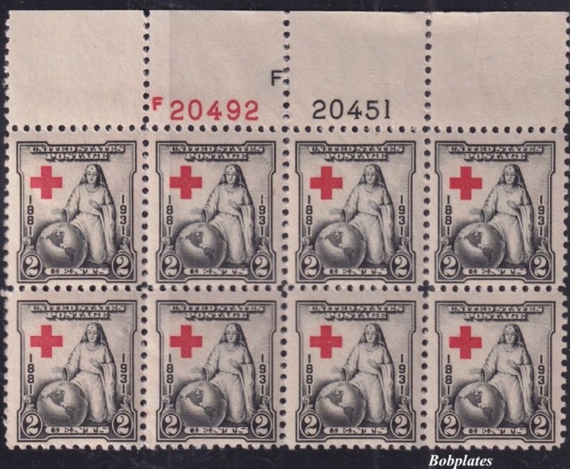 BOBPLATES US #702 Red Cross Top Plate Block of 8 F20451 F20492 FVF MNH CV=$4.65