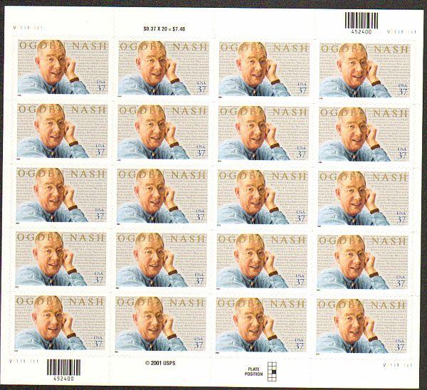 US #3659 Mint Sheet Ogden Nash 