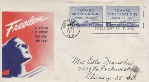 928 5c UN CONFERENCE - Minkus WWII Patriotic #15 - pair