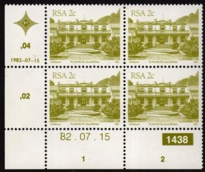 South Africa - 1982 Architecture 2c 1982.07.15 Plate Block MNH** SG 512
