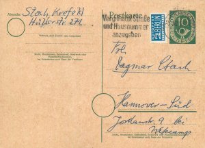 E0057 German postal stationery featuring a pre-printed 10 Pfennig post horn 1952