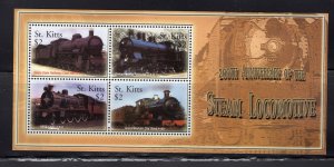 St. Kitts 2004 $2.00 Mini Sheet of 4 Steam Locomotive, Scott 595 MNH