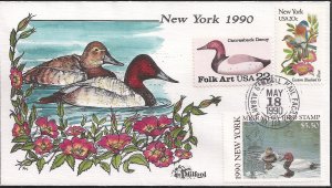 Fred Collins Hand Painted Milford Series FDC for New York 1990 Waterfowl Stamp