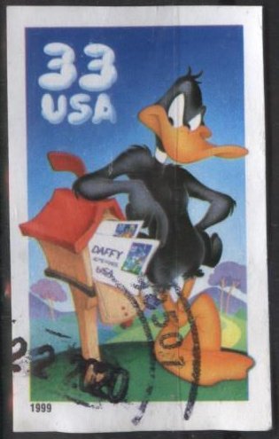 US 3307c (used, 2020 cancel) 32¢ Daffy Duck, imperf. (1999)