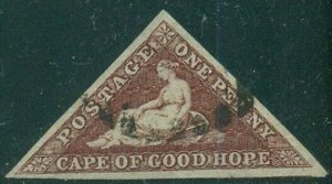 CAPE OF GOOD HOPE #12, 1p dark carmine, used, Superb, Scott $350.00