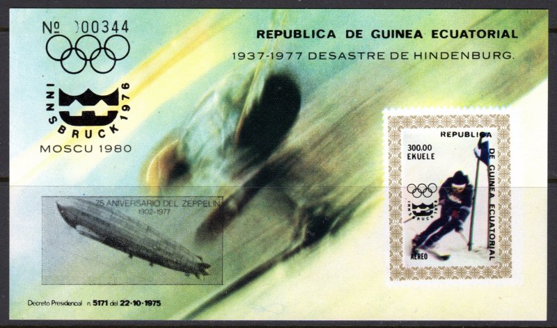 Equatorial Guinea 1977 Mi#278  Zeppelin 75th.Ann/Moscow'80 Olympics S/S MNH