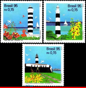 2550-52 BRAZIL 1995 LIGHTHOUSES, FLOWERS & PLANTS, BIRDS, MI# 2661-63, SET MNH