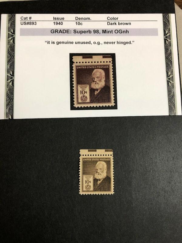 893 .10 Alexander Graham Bell  Superb  Graded 98 Mint Never Hinged