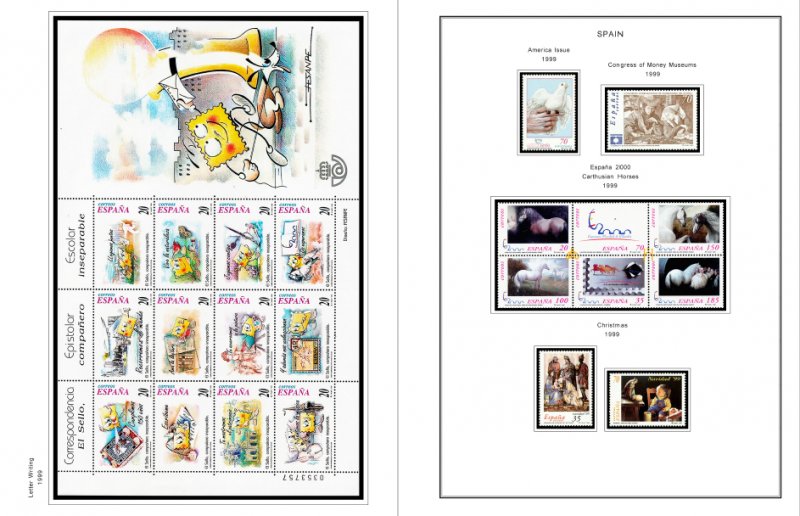 COLOR PRINTED SPAIN 1994-1999 STAMP ALBUM PAGES (58 illustrated pages)