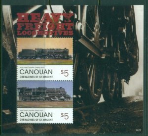 St Vincent Canouan 2014 Heavy Freight Trains Locomotives MS MUH