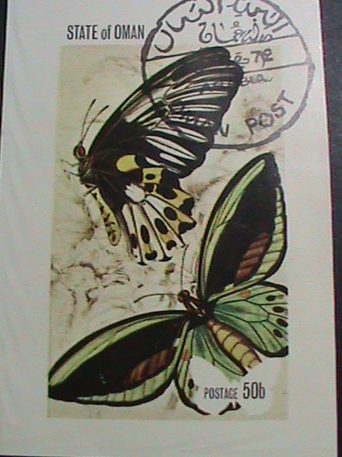 ​OMAN STAMP-1972 WORLD INSETS-LOVELY BUTTERFLY IMPERF: CTO S/S SHEET VERY FINE