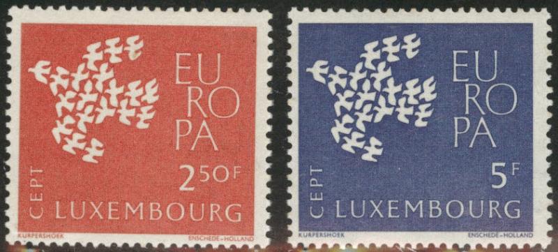 Luxembourg Scott 382-383 MH* EUROPA 1961 set