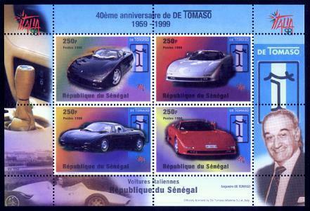 HERRICKSTAMP SENEGAL Sc.# 1346 DeTomaso Sheet of 4 Cars