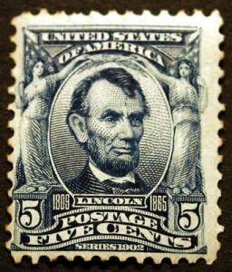 #304 5c Blue 1902 Mint OG Hinged Sharp CV $60