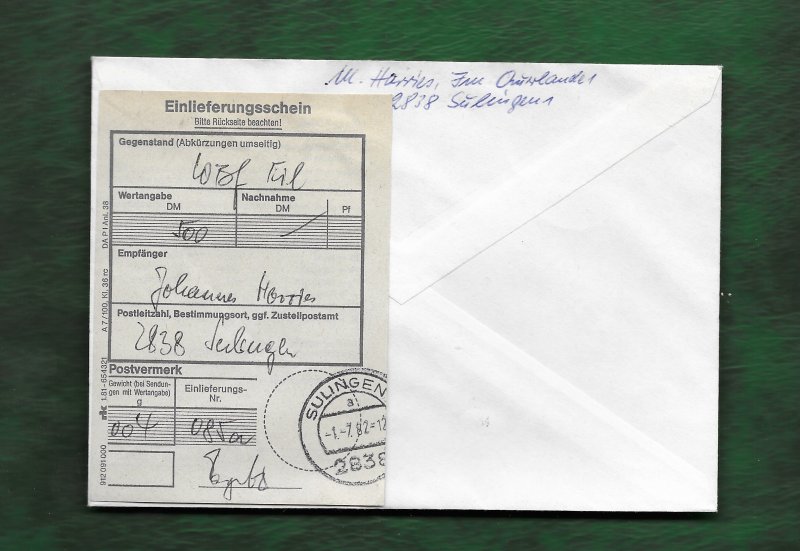 GERMANY 1982 AUTO LABELS ON FDC