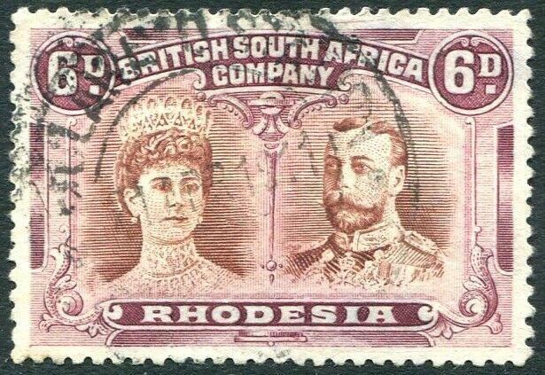 RHODESIA-1910-13 6d Bright Chestnut & Mauve Perf 14 Sg 145a  FINE USED V31140