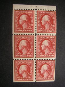 Scott 375a, 2c Washington, booklet pane of 6, MLH Early Booklet, CV $125, Pos A