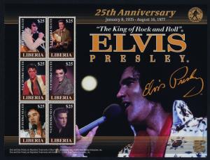 Liberia MI4451 sheet, 4452-7 Sheet MNH Elvis Presley 25th Anniversary, Music