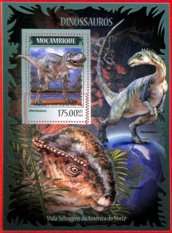 A4230 - MOZAMBIQUE - ERROR MISPERF, Souvenir sheet: 2014, Dinosaurs, Prehistory