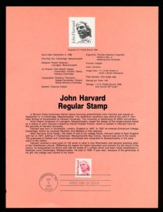 USPS 1986 SOUVENIR PAGE 56c JOHN HARVARD #2190