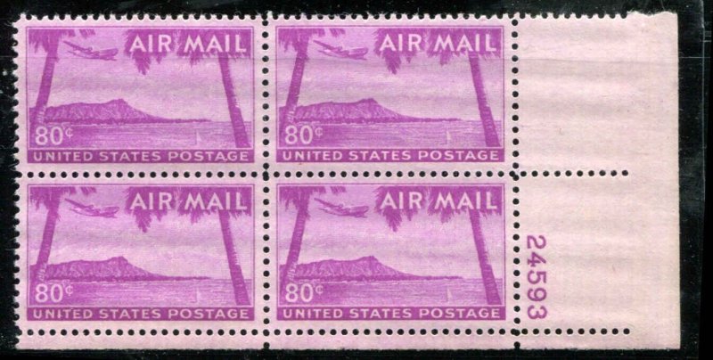 C46 Hawaii 80¢  Plate Block VF MH Stock Photo Pl # & Position May Be Different